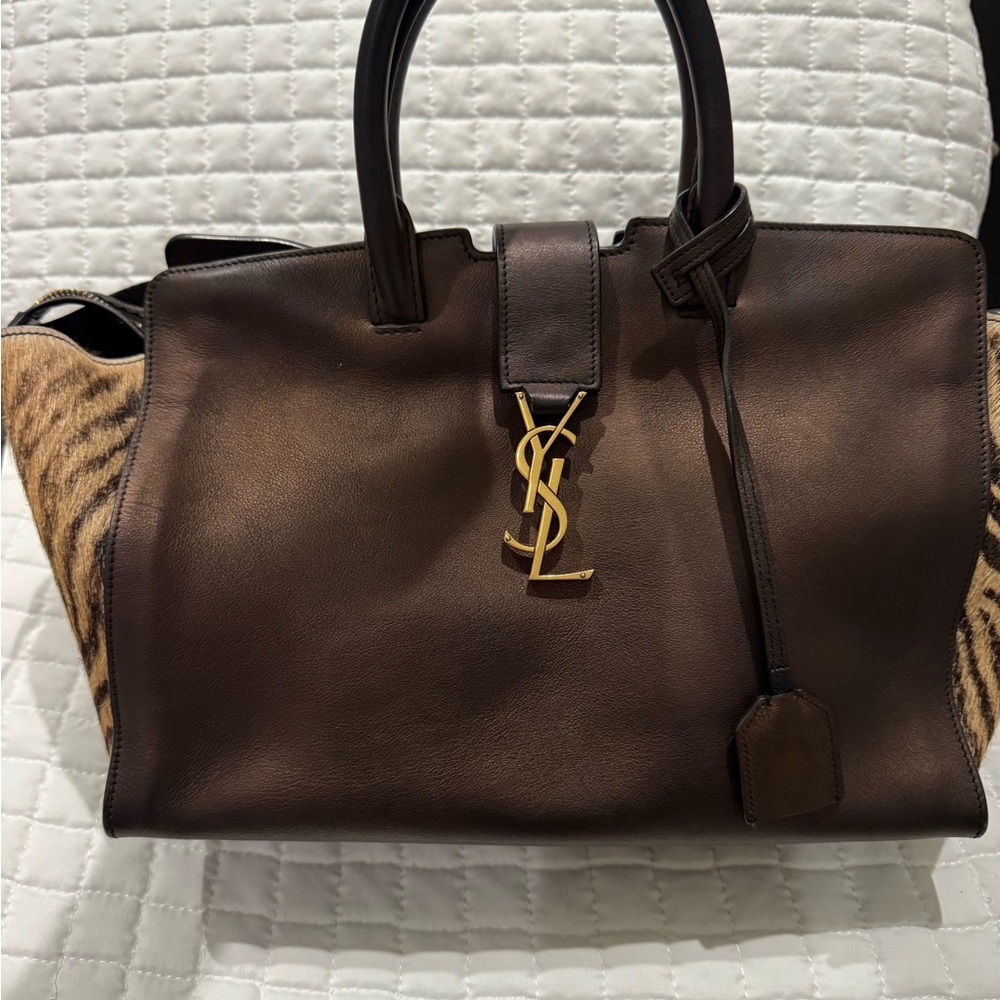 Yves Saint Laurent Dark Brown and Tiger Print Satchel